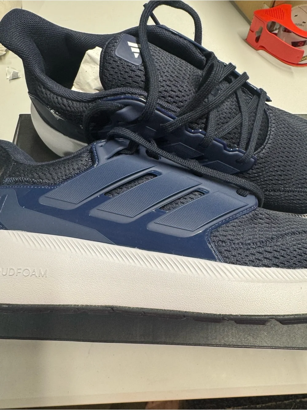 adidas Navy Blue and White Cloudfoam Athletic Shoes